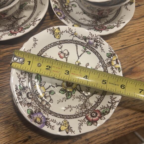 8 sets - 16 Pc - Alfred Meakin Medway dark brown Floral Cups & Saucers BUTTERFLY - Picture 12 of 16